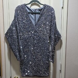Forever 21 Silver Sequin Long Sleeve Dress